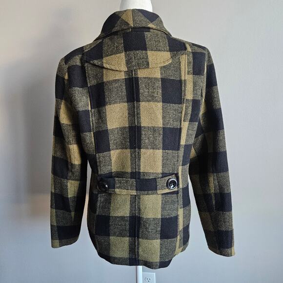 Rampage Plaid Peacoat Womens L Olive Black Classic Double Breasted‎ Y2K Fall - Picture 4 of 12